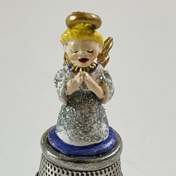 Sewing Quilting Floral Thimble No Size Collectible Angel Top Glitter Decor - Picture 2 of 8